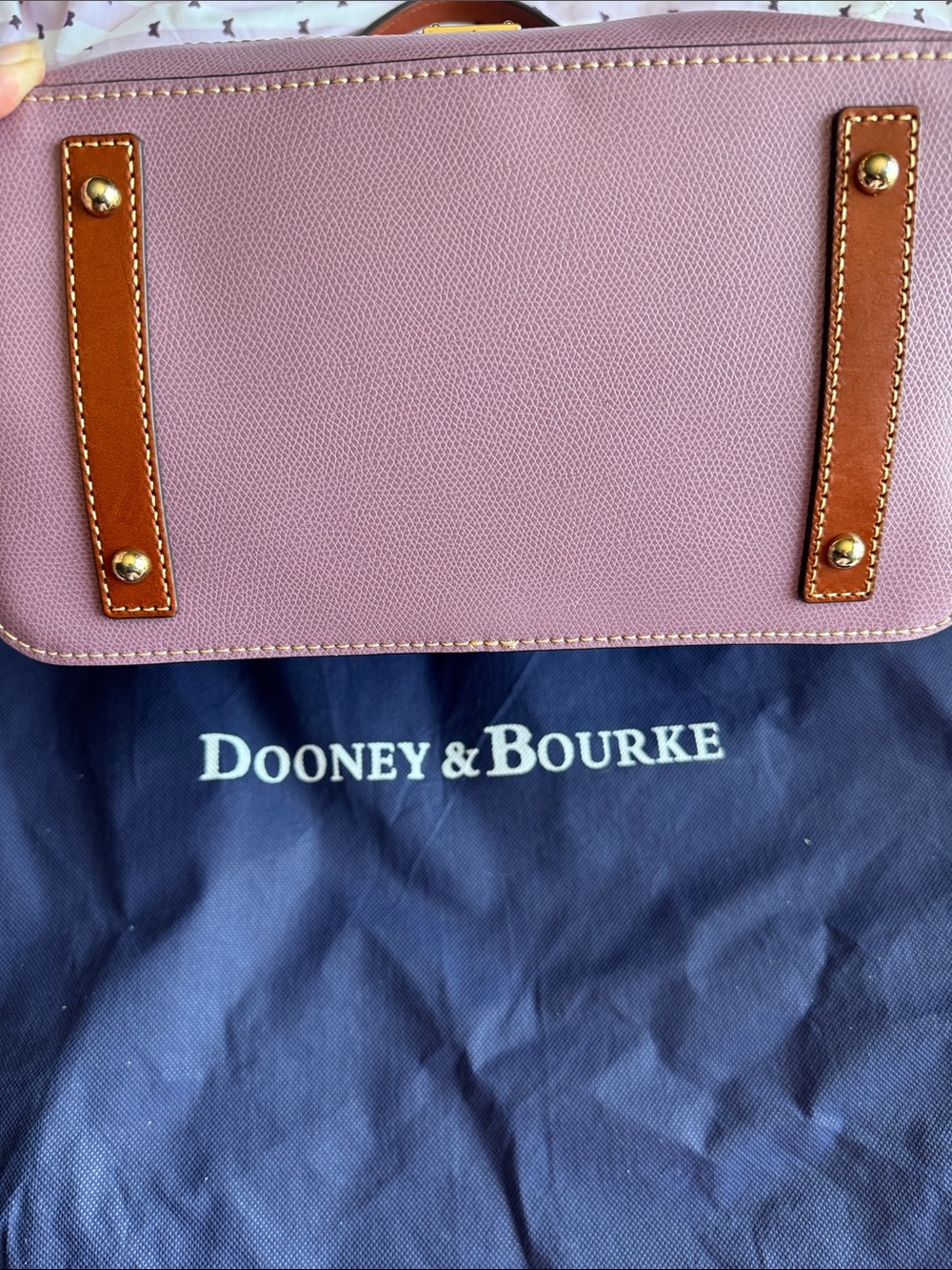 Dooney & Bourke Lavender Satchel with Brown Trim and Gold Plaque - Picture 4 of 5